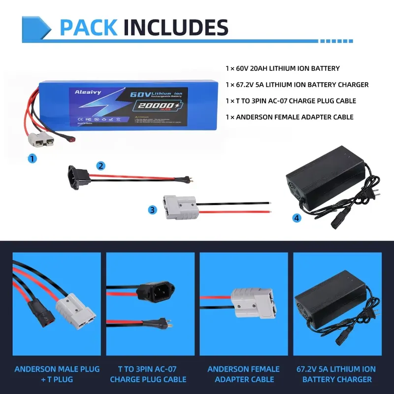 Batterie au lithium Aleaivy 60 - 60V 30Ah Electric Scooter Battery avis et prix